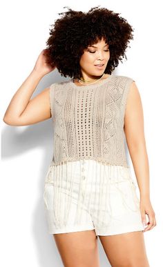 Crochet Fringe Top - ecru Crochet Fringe Top, Plus Size Crochet, Crochet Fringe, Fringe Top, Tops Casual