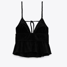 Brand New With Tags Zara Bra Top, Zara Black Tops For Spring, Zara Black Top For Spring, Zara Black Tops For Day Out, Trendy Zara Top For Date Night, Flowy Tops Summer, Single Clothes, Tie Shirt, Summer Beach Outfit