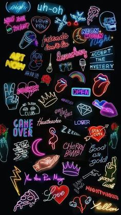 neon stickers are all over the place in this dark room, and it looks like they