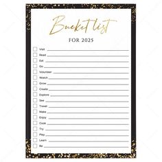 New Year Bucket List Prompts Printable | Black and Gold