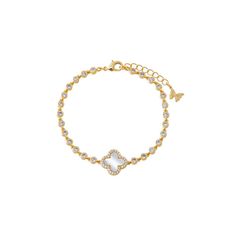 Pave Outline Four Leaf Clover CZ Bracelet - Adina's Jewels Dainty Gold Crystal Bracelets, Elegant Gold Bracelet With Jewels, Elegant Gold Crystal Bracelet With Jewels, Diamond Anklet, Delicate Butterfly, Cz Bracelet, Pearl Stone, Bold Rings, Charm Bangle