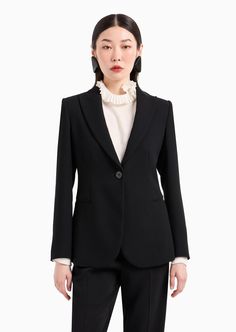 Single-breasted jacket in technical gabardine | EMPORIO ARMANI Woman Armani Restaurant, Armani Hotel, Loungewear Outfits, Emporio Armani Women, Armani Beauty, Outerwear Outfit, Mens Eyewear, Single Breasted Jacket, Eyewear Womens