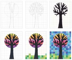 four different types of trees on paper