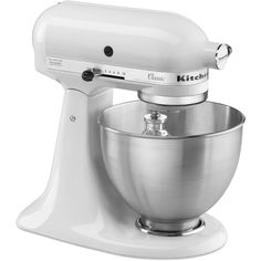 a white kitchen aid mixer on a white background