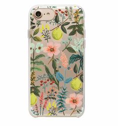 an iphone case with flowers and leaves on it