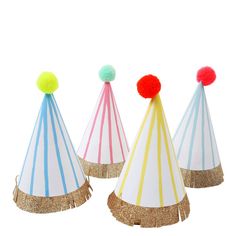 Meri Meri Pompom Party Hats - Wearable Party Accessories - 8 Ct, Gold