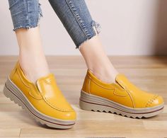 Carlin Platform – Ultra Seller Shoes Slip-resistant Round Toe Slip-on Sneakers For Spring, Yellow Slip-ons With Rubber Sole, Yellow Slip-ons With Round Toe, Slip-on Platform Loafers With Cushioned Footbed, Comfortable Slip-on Platform Loafers With Round Toe, Slip-on Loafers With Slip-resistant Round Toe, Yellow Leather Slip-ons With Round Toe, Yellow Round Toe Slip-ons, Leather Slip-on Sneakers With Slip-resistant Round Toe