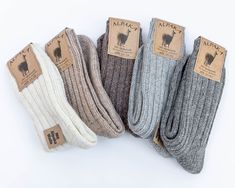 Unisex Alpaca Socks, Very thick alpaka socks, hiking socks, trekking socks, winter socks Size: EU 35-38/ UK 3 - 5  EU 39-42 / UK 6 - 8  EU 43-46 / UK 9 - 12 Alpaka socks for everyday use. Alpaka repels bacteria and odour, wicks away moisture, and keeps feet at a perfect temperature whatever the weather.  Very warm, cosy socks. Great as a present for all occasions.  One pair of socks. Material: 40% Alpaca wool 48% Sheep wool 12% Polyamide Gently wash in warm water with a mild soap/shampoo and tho Wool Hiking Socks, Cosy Socks, Alpaca Socks, Hiking Socks, Winter Slippers, Felted Slippers, Comfortable Socks, Winter Socks, Warm Socks