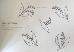 a sheet of paper with drawings of leaves and berries on it's side, along with the words lily of the valley written in black ink