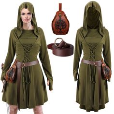 PRICES MAY VARY. Renaissance Suit: you will see 1 hooded cape dress, 1 PU leather belt, 1 drawstring pouch, a nice and comprehensive matching set of medieval themed party, Halloween party, retro gatherings and more, you can convey your personal style Size Information: the hooded cape dress is about size XXL with bust 49.61 inches, waist 43.31 inches, shoulder width 17.91 inches, sleeve length 29.53 inches, overall dress length 44.29 inches, and the renaissance pirate belt is about 66.93 inches/ Medieval Clothing Women Warriors, Viking Style Cosplay Costume For Events, Medieval Crochet Pattern, Hooded Medieval Dress For Larp And Festivals, Viking Style Long Sleeve Medieval Dress For Larp, Viking Tunic Medieval Dress For Larp, Medieval Clothing Women, Medieval Costume Women, Viking Dress Woman Amazon.com