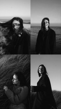 black and white photos of a woman with long hair