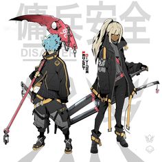 two anime characters with swords in their hands