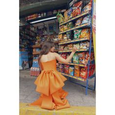 Camelia Gown | Ashley Stambouli | Wolf & Badger Orange Gown, Strapless Maxi, Wedding Guests, Vibrant Orange, Short Rompers, Equatorial Guinea, Mauritius, Independent Designers Fashion, Yellow Orange