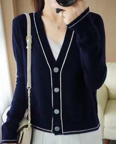 V-Neck Short Knitted Cardigan - SHExFAB Blue V-neck Cardigan With Buttons, Elegant Winter Knitted Cardigan, Elegant V-neck Knit Sweater Coat, Elegant Knitted Winter Cardigan, Elegant Knitted Cardigan For Winter, Blue Soft Knit Long Sleeve Cardigan, Blue Long Sleeve Soft Knit Cardigan, Elegant Blue Knit Cardigan, Elegant Long Sleeve V-neck Sweater