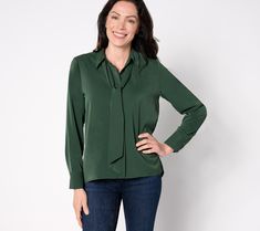 Just another pretty blouse? Hardly. This lovely style staple is fashioned with a removable bow tie that instantly elevates any look. Pair it with anything from skirts to denim. From Studio ParkTM x Shawn Killinger. Bow Tie Shirt, Bow Tie Blouse, Pretty Blouses, Hunter Green, Shirt Blouses, Top Blouse