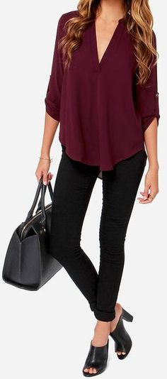 V-Sionary Burgundy Top Summer Work Outfits Pants, Burgundy Top Outfit, Fall Work Outfits, Burgundy Top, Summer Work Outfits, Summer To Fall, Fall Outfits For Work, Business Casual Outfits