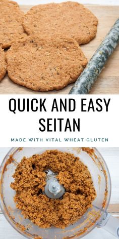 a food processor with cookies in it and the words quick and easy setian made with vitat wheat gluten