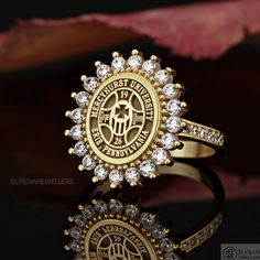 "Made to order - 925 sterling silver, Solid Gold signet ring engraved with your college logo, your family crest or any other image that you request. Gold plating of the ring is made without extra cost. But gold plating will fade easily. We have also Gold vermeil option. Gold Vermeil is heavy plating about 10-15 times thicker than standard gold plating and sterling silver ring is plated with about 0.40 gr 24k gold. It is much more durable than standard gold plating and will not fade and tarnish e Weber College University Rings, High School Rings, Class Rings College, University Rings, School Rings, Gold Signet Ring, Engraved Rings, Signet Ring, Graduation Gifts