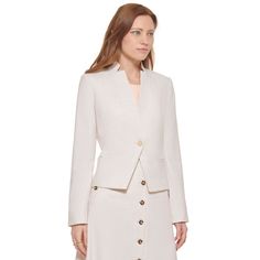 Change Your Office Looks Up With This Flattering One Button Blazer By Calvin Klein. Its Chic Star Collar Adds Interest To Your Business Ensembles. Approx. 21" Long Star Collar; One Button Closure Shoulder Pads; Welt Pockets At Sides Lined Polyester/Viscose/Linen/Spandex; Lining: Polyester/Spandex Dry Clean Imported Elegant Calvin Klein Formal Blazer, Elegant Tailored Calvin Klein Blazer, Calvin Klein Single Breasted Office Blazer, Calvin Klein Single-breasted Blazer For Office, Calvin Klein Single Breasted Blazer For Office, Elegant Long Sleeve Calvin Klein Blazer, Elegant Calvin Klein Office Outerwear, Elegant Calvin Klein Outerwear For Office, Elegant Calvin Klein Career Blazer