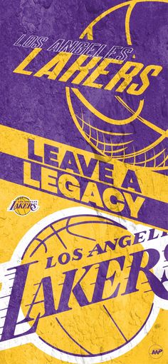 the los angeles lakers logo is shown in purple and yellow on an old paper background