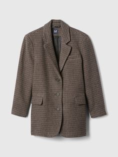 Relaxed Houndstooth Blazer | Gap Tailored Houndstooth Outerwear For Business, Tailored Houndstooth Business Outerwear, Formal Houndstooth Sport Coat For Fall, Plaid Wool Sport Coat For Work, Fall Business Sport Coat With Welt Pockets, Business Casual Houndstooth Outerwear With Notch Lapel, Business Casual Houndstooth Sport Coat With Lapel Collar, Plaid Sport Coat With Welt Pockets For Work, Plaid Notch Lapel Sport Coat For Work