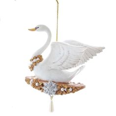 White Swan on a Snowflake Perch - Ornament - The Country Christmas Loft Kurt Adler, White Swan, White Bird, Christmas Aesthetic, White Pearl, Merry And Bright, Silver Glitter, Metallic Gold, Pearl White