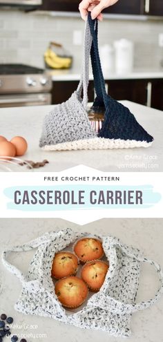 a crochet pattern for a casserole carrier is shown in this image