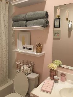 Blush Pink And Grey Bathroom Ideas, Apartment Decor Pink And Grey, Grey And Pink House Decor, Master Bath Ideas Apartment, Pink Bathroom Interior Design, Pink Grey Apartment, Bathroom Counter Corner Storage, Small Bathroom Ideas Pink And Grey, Pink Half Bathroom