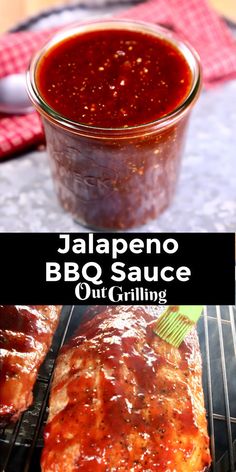 bbq sauce is being poured onto the meat