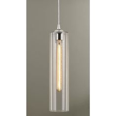 a clear glass light hanging from a ceiling fixture with a white cord attached to it