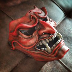 The Japanese Mempo mask will perfectly decorate your interior and is suitable for a carnival or photo shoot. This samurai mask is perfect for a Halloween costume or cosplay! The mask will be a great gift for anyone who loves Japanese culture. Mask  is ready to wear. This is the perfect addition to your interior and an original accessory for any carnival or photo shoot. This stunning handcrafted half mask is the perfect combination of comfort and style. It fits perfectly and gives you a feeling o Japanese Mask Samurai, Samurai Masks For Halloween Cosplay, Mempo Mask, Full Face Red Mask For Cosplay, Samurai Mouth Mask, Japanese Mask Tattoo, Japan Demon Mask, Ronin Samurai, Samurai Mask