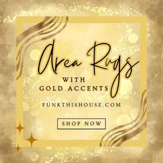 the logo for area rugs with gold accents on it and an image of stars in the background