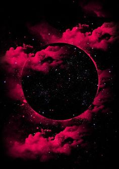 an eclipse in the sky with clouds and stars