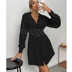 Casual Black Shirt Dress Collar, Cuffs Button Down Front Long Bishop Sleeve Fitted Waist 70% Polyester, 23% Viscose, 7% Elastane Slight Stretch Mini, Short Shop Our Boutique For Styles/Events: Romantic Date Night Bride Lingerie Winter Fall Summer Spring Boho Gypsy Hippie Beachy Birthday Gift Resort Bohemian Girly Trendy Minimalist Y2k College 90s 00s 70s Vintage Wedding Guest Engagement Party Bachelorette Vacation Cruise Travel Western Aesthetic Vibe Retro Christmas Thanksgiving Holiday Chic Cas Beachy Birthday, Buttoned Down Shirt, Shirt Dress Long Sleeve, Tie Dye Loungewear, Black Cable Knit Sweater, Bohemian Mini Dress, Shirt Dress Long, Bachelorette Vacation, Bride Lingerie