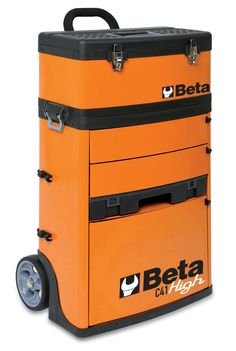 an orange and black box with wheels on it's side, which says beta