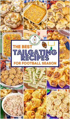 the best tailgating recipes for football season with pictures of food and snacks on it