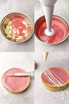 the process to make strawberry cheesecakes is shown