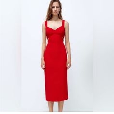 Nwt Zara Red Dress With Cutouts And Seamed Bust. Perfect For Holiday Parties. Red Sheath Maxi Dress For Spring, Red Sheath Dress For Summer, Zara Sleeveless Red Maxi Dress, Red Sheath Dress For Spring, Elegant Red Zara Midi Dress, Chic Red Midi Dress By Zara, Chic Red Zara Midi Dress, Chic Red Sheath Maxi Dress, Red Sheath Maxi Dress For Summer