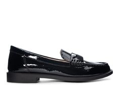 A loafer that puts in the work. Meet the beloved. With a sleek finish and gorgeous vamp detailing, this wardrobe classic is here to stay stylish and comfortable for the long haul. Patent Polyurethane or Polyurethane (Faux Leather) upper, Slip on for easy entry,1\ low block heel, Round Moc toe, Lightly padded insole for added comfort, Synthetic outsole, Penny Loafer strap detail | Women's CL By Laundry Beloved Loafers in Black Size 9.5 Sleek Patent Leather Loafers For Work, Spring Patent Leather Work Loafers, Sleek Formal Loafers For Spring, Sleek Formal Spring Loafers, Sleek Formal Loafers, Elegant Spring Dress Shoes For Work, Patent Leather Oxfords For Work, Sleek Workwear Loafers With Round Toe, Modern Patent Leather Flats For Work