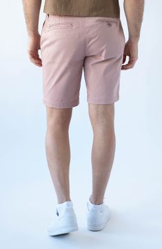 Cut with a modern straight fit, these performance shorts are crafted from sanded sateen twill for flexibility, comfort and shape retention. They're enzyme washed for worn-in style, and the pocket liners are made with recycled REPREVE® yarns. 9" inseam; 11" front rise 98% cotton, 2% spandex Machine wash, tumble dry Imported Summer Cotton Shorts With Straight Hem, Summer Casual Chino Cotton Twill Bottoms, Relaxed Fit Chinos For Summer, Fitted Shorts With Straight Hem For Spring, Summer Classic Chino Cotton Twill Bottoms, Chino Cotton Twill Shorts With Pockets, Classic Summer Bottoms In Chino Cotton Twill, Casual Fitted Shorts With Straight Hem, Summer Chino Cotton Twill Bottoms With Pockets