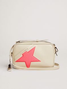 Off-white Star Bag in hammered leather, fuchsia Golden Goose star with iridescent glitter | Golden Goose Golden Goose Bag, Star Bag, Golden Family, Golden Goose Deluxe Brand, Pink Stars, Golden Goose, White Bag, Pink Bag, Shoulder Bag Women