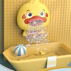 a cartoon character is washing his teeth in the sink with soapy bubbles on it