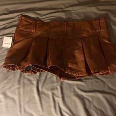 Nwt, Built In Shorts Elegant Brown Mini Skort, Brown Lined Mini Skort, Brown Leather Mini Skirt, Brown Solid Color Mini Skirt, Brown Ruffled Mini Skirt, Leather Skort, Brown Mini Skirt, Free People Skirt, Mini Shorts