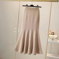 Olivia Mark - Knitted Midi Skirt with Cross Front Design and Bodycon Fit Knitted Long Skirt, Knitted Midi Skirt, High Waist Long Skirt, Trumpet Skirt, Fishtail Skirt, Knit Midi Skirt, Long Skirts For Women, Elegant Skirt, Mermaid Skirt