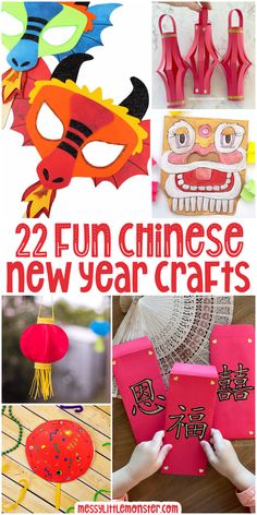 chinese new year crafts for kids to make with paper plates and other items, including masks