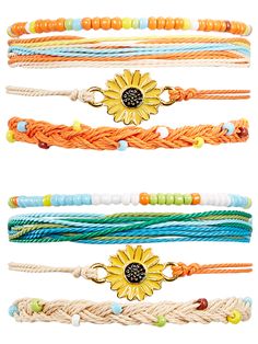 PRICES MAY VARY. Package includes: handmade rope bracelets set comes with 2 sets of different colors in package, enough for you to wear on different occasions in daily life Design: the sunflower bracelets for women are made of waterproof rope, dainty sunflower and colorful beads, each bracelet is as cute as the person wearing it Adjustable size: our waterproof sunflower bracelets have adjustable band from 7-12 inches in girth to fit you, comfortable to wear and take off, fit almost women teen gi Gimp Bracelets, Handmade Sunflower, Ocean Bracelet, Crochet Bracelet Pattern, Braided Rope Bracelet, Bracelets Friendship, Mini Bracelet, Rope Bracelets, Boho Wrap Bracelet