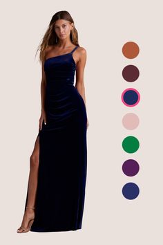 a woman in a long dress with different colors