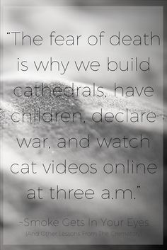 Smoke Gets In Your Eyes by Caitlin Doughty "The fear of death is why we build cathedrals, have children, declare war, and watch cat videos online at three a.m." Creepy History, Gallows Humor, Poem Quotes, The Fear, Web Series, Book Making, Beautiful Words, Video Online