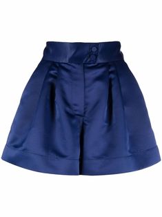 Styland high-waisted Satin Shorts - Farfetch Satin Shorts Outfit, Flared Shorts, Satin Shorts, Satin Short, Pleated Shorts, Designer Shorts, Animal Welfare, Blue Satin, Blue Shorts