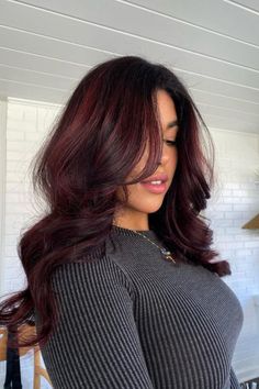 Bouncy Cherry Cola Red Hair Cherry Cola Hair Color Curly, Cherry Brown Hair With Highlights, Cola Red Hair, Cherry Cola Red Hair, Cherry Coke Hair Color, Ombre Red Hair, Black Ombre Hair, Cherry Coke Hair